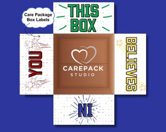 Printable Care Package College Box Labels, Student Gift Box Encouragement Flaps, Postive Message Motivational Label Freshman Final Exams