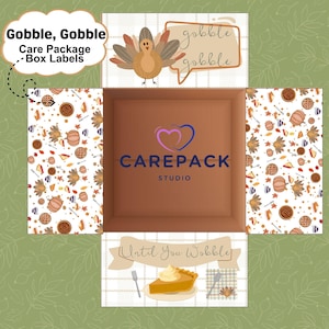 Thanksgiving Care Package Download Labels, Printable Decoration for Box Flaps, Gobble Till You Wobble Theme, Military Deployment College Kid