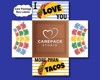 I Love You More Than Tacos Printable Care Package Box Labels, Fun College Student Gift Box Taco Night Military Surprise Gift Long Distance