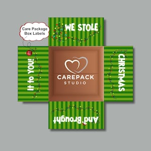 Christmas Care Package Labels, Printable Decoration for Box Flaps, We Stole Christmas Green Holiday Box Theme College Military Deployment