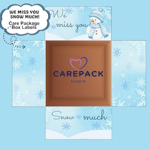 Miss You Theme Care Package Label, Printable Snowman Decor for Box Flap, Winter Christmas Military Families College Kids Missionary Care Box