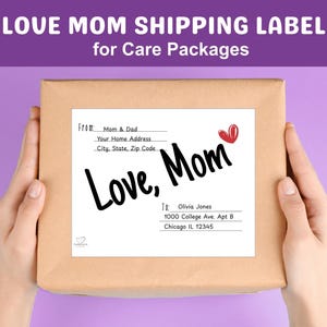 Love Mom Printable Care Package Box Shipping Label Shipping Box Parcels Outside Address Label Printable Instant Download College Military