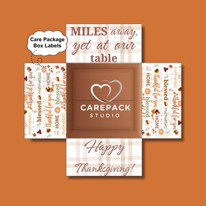 Printable Thanksgiving Box Flaps Care Package Label For College Students Military Deployment Missionary Fall Care Package Decorative Label