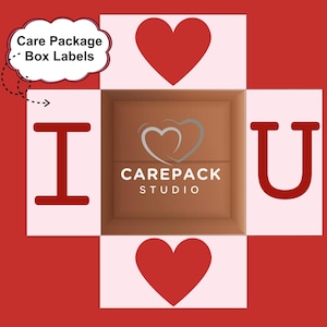 I Love You Care Package Labels Printable Box Flap College Student Valentine Day Gift Box Boyfriend Deployment Gift for Him Box Label Heart