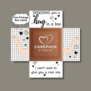 Ti mando un abbraccio in una scatola decorata con alette di scatola, confezione regalo, etichetta stampabile con download immediato, messaggio regalo per San Valentino, ti amo, mi manchi