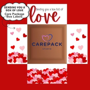 Love Care Package Labels Printable Box Flap College Student Valentine Day Gift Box Boyfriend Deployment Gift for Him Box Label Hearts