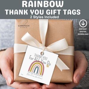 Printable Rainbow Gift Tag, Thank You for All You Do Staff Appreciation Tags, Instant Download Teacher, Volunteer, Coworker Gift Labels