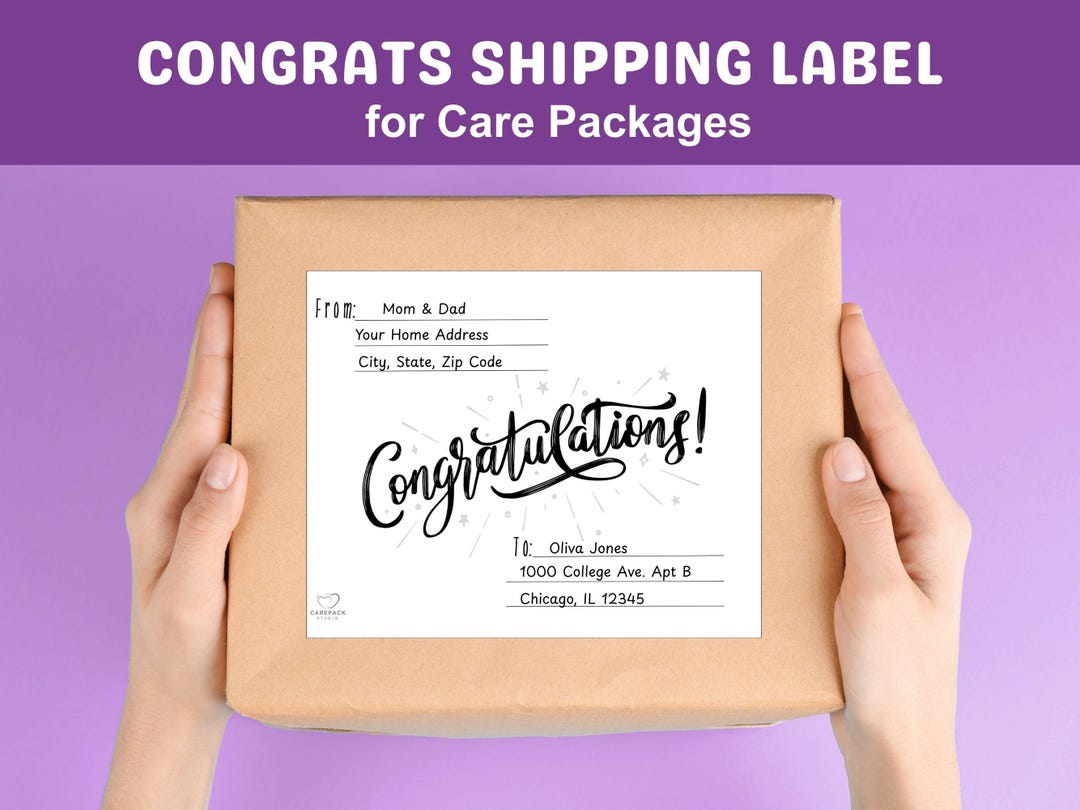Printable Congratulations Shipping Label for Care Package Box, Postal ...