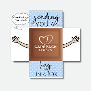 Un abrazo en una caja de regalo, etiqueta imprimible de descarga instantánea, decoración para la solapa de la caja, mensaje de regalo de San Valentín: "Te amo, te extraño".