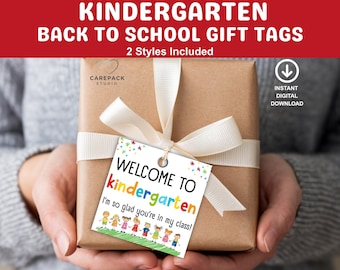 Welcome To Kindergarten Printable Gift Tag, First Day Of School Class Favor Tag, Instant Download DIY Gift for Students From Teacher Tag