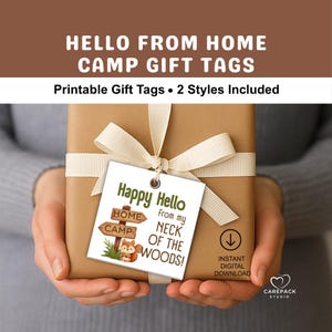 Hello From Home Camp Gift Tag, Camping Gift Tag Label, Camping Appreciation Thank You, Summer Camp Mail From Kids Parents, Camper Trip