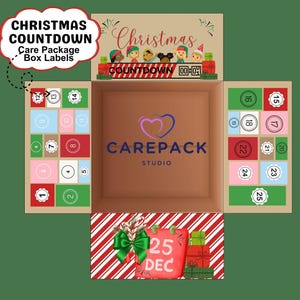 Christmas Care Package Labels, Countdown to Christmas Printable Decoration for Box Flaps, Advent Calendar Theme College Kids, Deployment Box