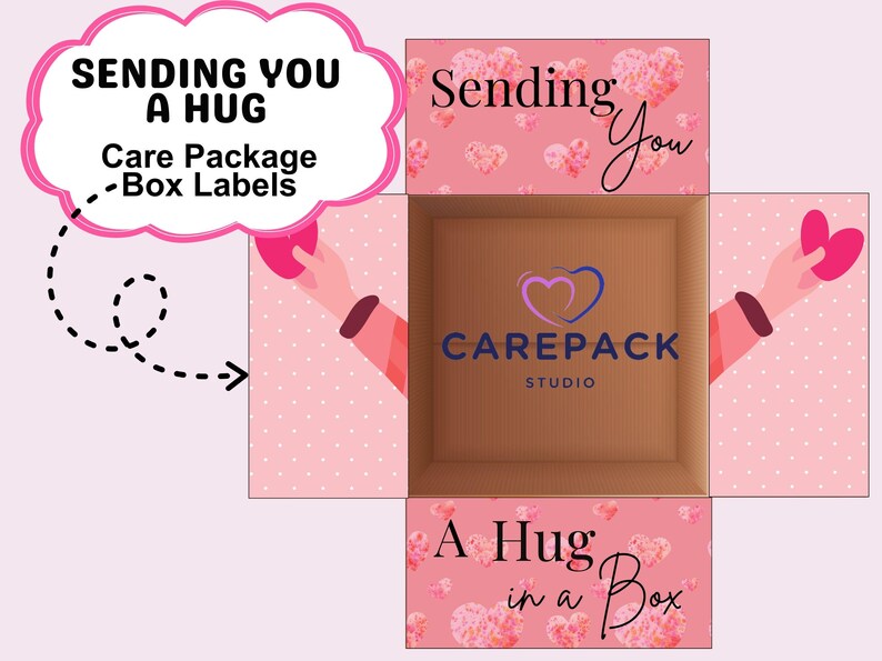 Hug Box Care Package, Instant Download Printable Label Box Flap Decor ...