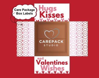 Hugs Kisses Care Package Labels Printable Box Flap College Student Valentine Day Gift Box Boyfriend Deployment Gift for Him Box Label Heart