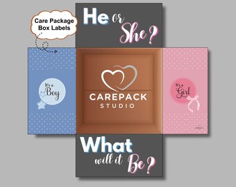 Baby Gender Reveal Printable He or She Box Flaps Pink or Blue Surprise Announcement Gift Box Decor Unveiling Baby Shower Girl Boy