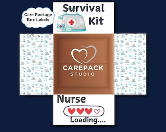 Nurse Loading Care Package Labels Survival Kit, Printable Box Flap Labels for cna, lpn, or rn, Nursing School Medical Student NCLEX Exam Box