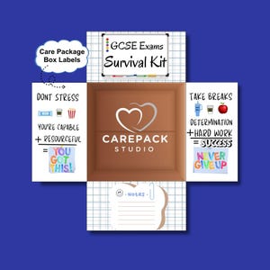 GCSE Exams Survival Kit Care Package Label, Instant Download Printable Decoration for Box Flaps, Exam Encouragement Label for Students