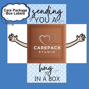 Hug in a Box Care Package Labels Printable Download Box Flap Decor Miss ...