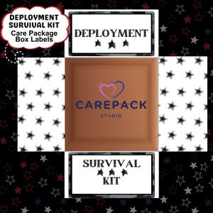 Military Care Package Labels, Printable Decoration for Box Flaps, Deployment Survival Kit Box Theme Military Spouse Husband Wife Friend