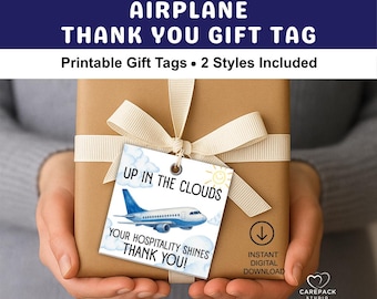 Druckbare Flugzeug Geschenkanhänger, Flugbesatzung Flugbegleiter Etiketten, Baby Kind Erstflug Dankeskarte, Flugzeug Urlaub Reisen Gastfreundschaft