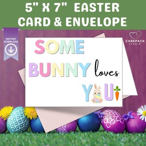 Tarjeta de felicitación de Pascua imprimible, tarjeta de conejito en blanco de descarga instantánea, estudiantes universitarios, familia militar desplegada con sobre