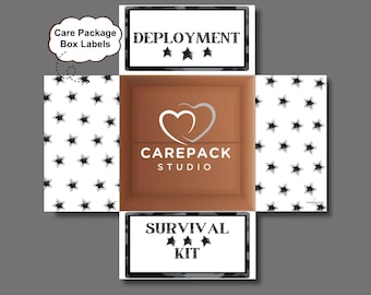 Military Care Package Labels, Printable Decoration for Box Flaps, Deployment Survival Kit Box Theme Military Spouse Husband Wife Friend