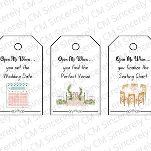 DIGITAL Download; 6 Engagement wine tag gift, Wine tags, Bride to be gift, engagement gift, wedding planning, wedding planning milestones