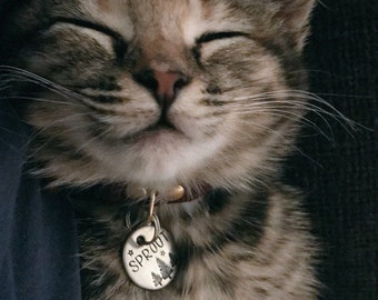 Cat tag - Handmade personalized ID pet tag - MJ Lessard