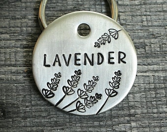 Dog tag custom made for your pet - ID tag floral lavender flower - MJ Lessard