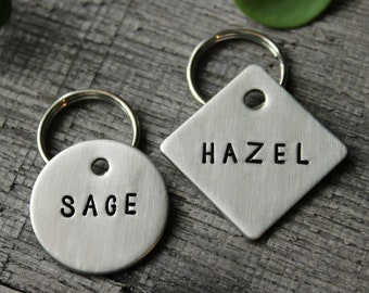 Simple dog tag - Personalized handstamped diamond square pet id tag