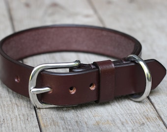 Plain leather dog collar with bridle buckle - Custom made MJ Lessard