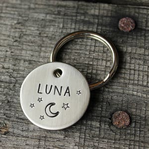 Dog tag personalized for your pet Name tag MJ Lessard Moon & stars