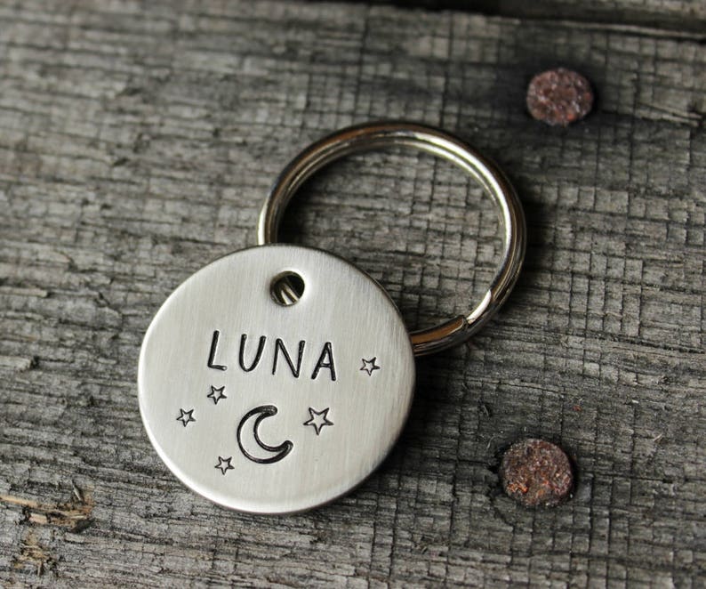 Dog tag personalized for your pet Name tag MJ Lessard Moon & stars