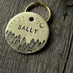 Dog tag Personalized with your pet Identity Pet gift MJ Lessard Forest, moon & stars