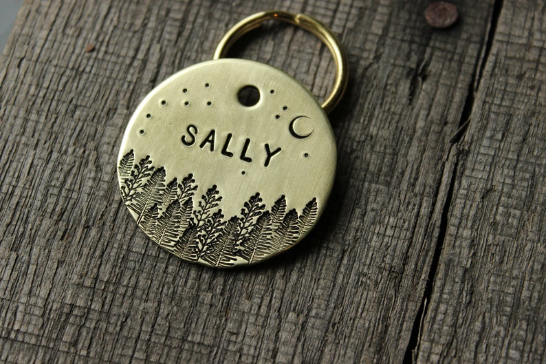 Dog tag Personalized with your pet Identity Pet gift MJ Lessard Forest, moon & stars