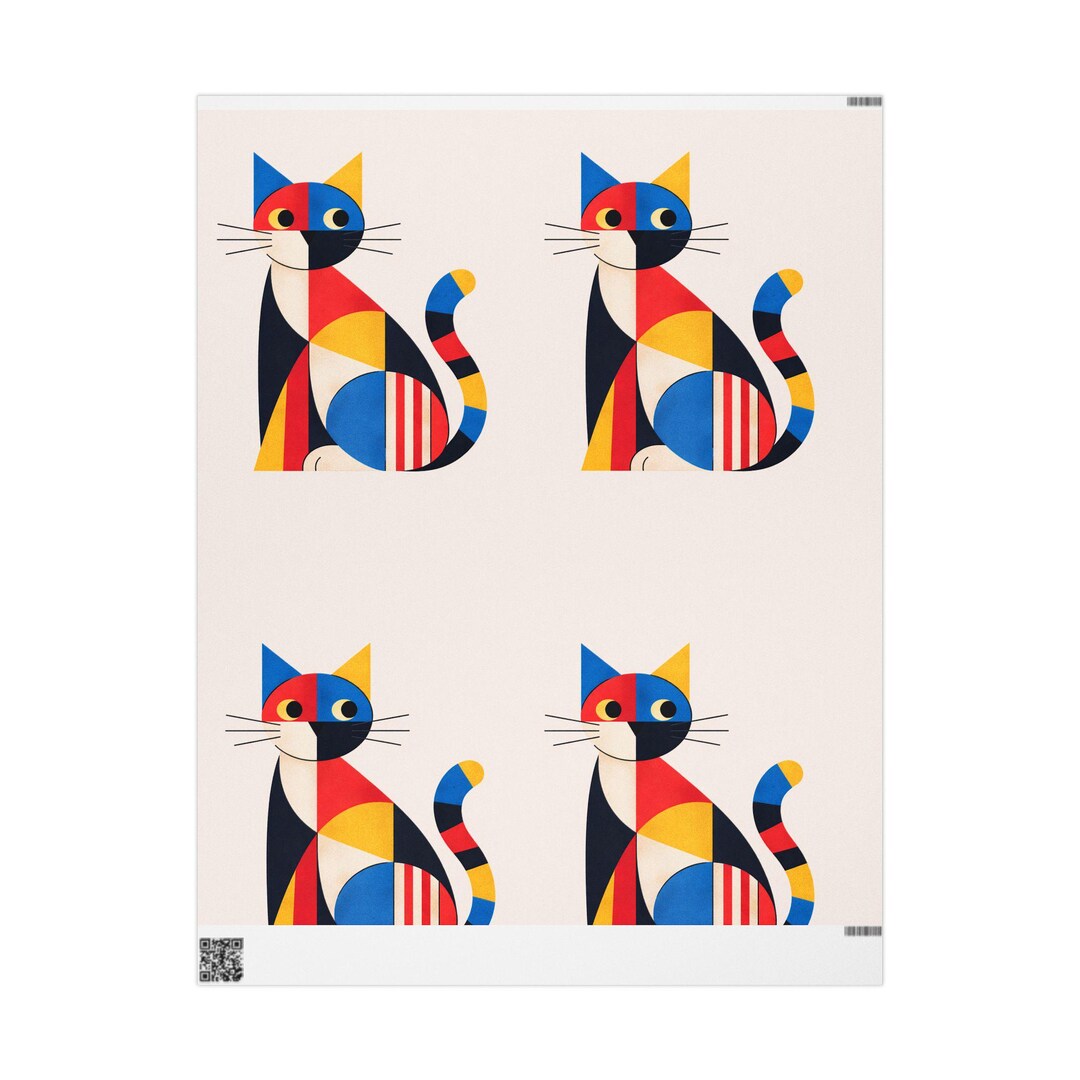 Simplified Cat Colorblock Bauhaus Cat Wrapping Paper | Geometric Colorblock Gift Wrap - Etsy