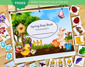 Lente druk boek, stil boek voor peuter, leermap voorschoolse educatie, bronnen voor thuisonderwijs, montessorimaterialen, digitaal