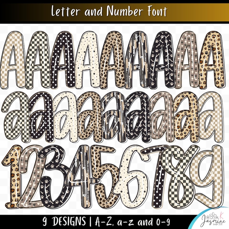 Dog, Cat and Pet Leopard and Checkered Print Doodle Alphabet Png, Dog ...