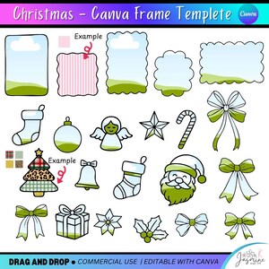 May include: A collection of Christmas-themed Canva frame templates and illustrations. Includes various frame shapes, Christmas tree, Santa Claus, bows, stockings, and other festive elements. The text "Christmas - Canva Frame Templete" is at the top.