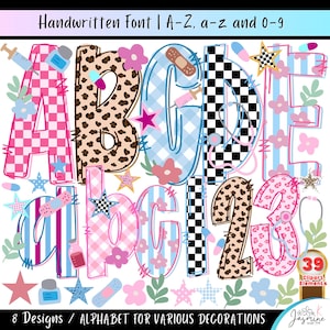 Alfabeto floral de enfermera preppy, enfermera escolar PNG, letra y número de moda PNG, lazo de enfermera, comprobador de enfermera PNG