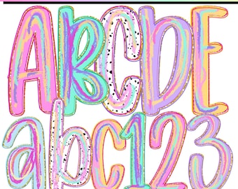 Brush stroke Summer Alphabet png clipart, Letter and Number Bundle, Preppy Doodle, Sublimation Alpha set, Coquette Spring