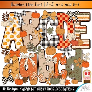 Fall Gingham Floral Alphabet PNG, Autumn Font Bundle Clipart, Coquette Lace Letters PNG, A-Z Numbers Sublimation Design Digital Download