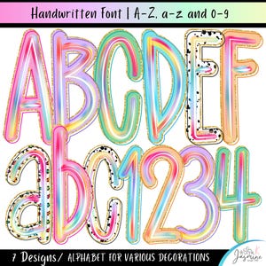 Bright Colorful Preppy summer Alpha png clipart, Letter and Number Bundle, Beach Doodle, Sublimation Alpha set, Brush Stroke, Leopard, Fall