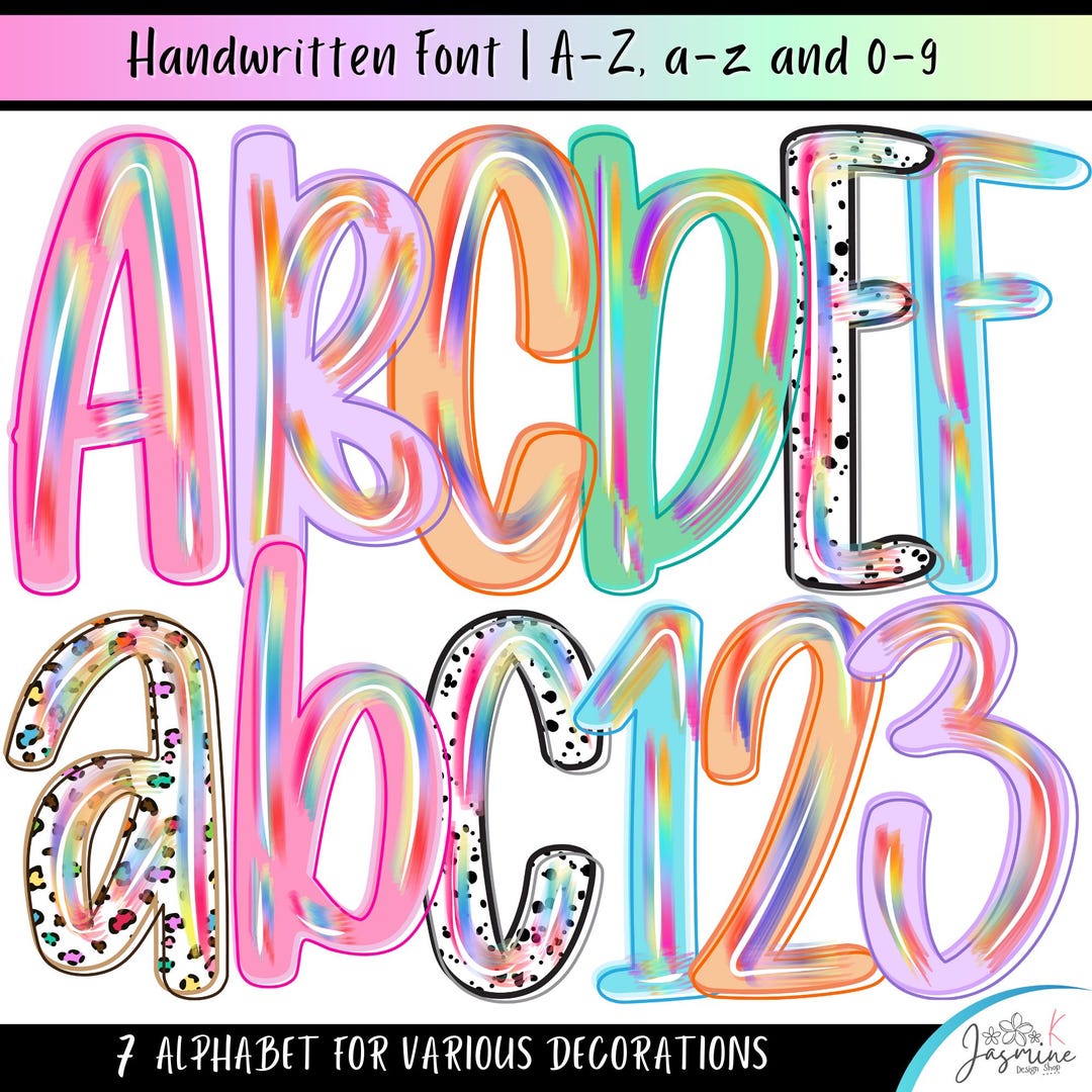 Bright Preppy Summer Alphabet Png Clipart, Letter and Number Bundle ...