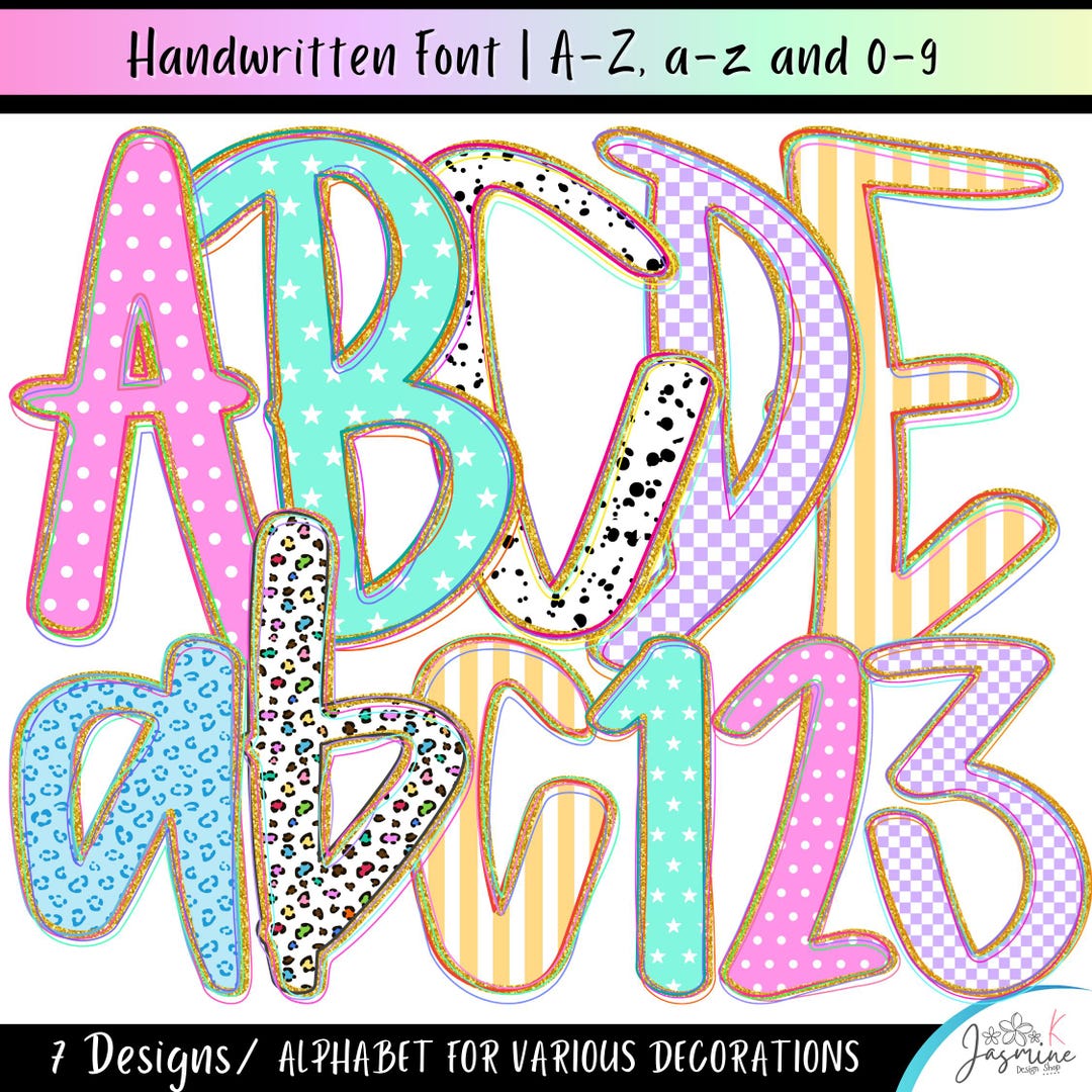 Preppy Brush Stroke Summer Alphabet Png Clipart, Letter and Number ...