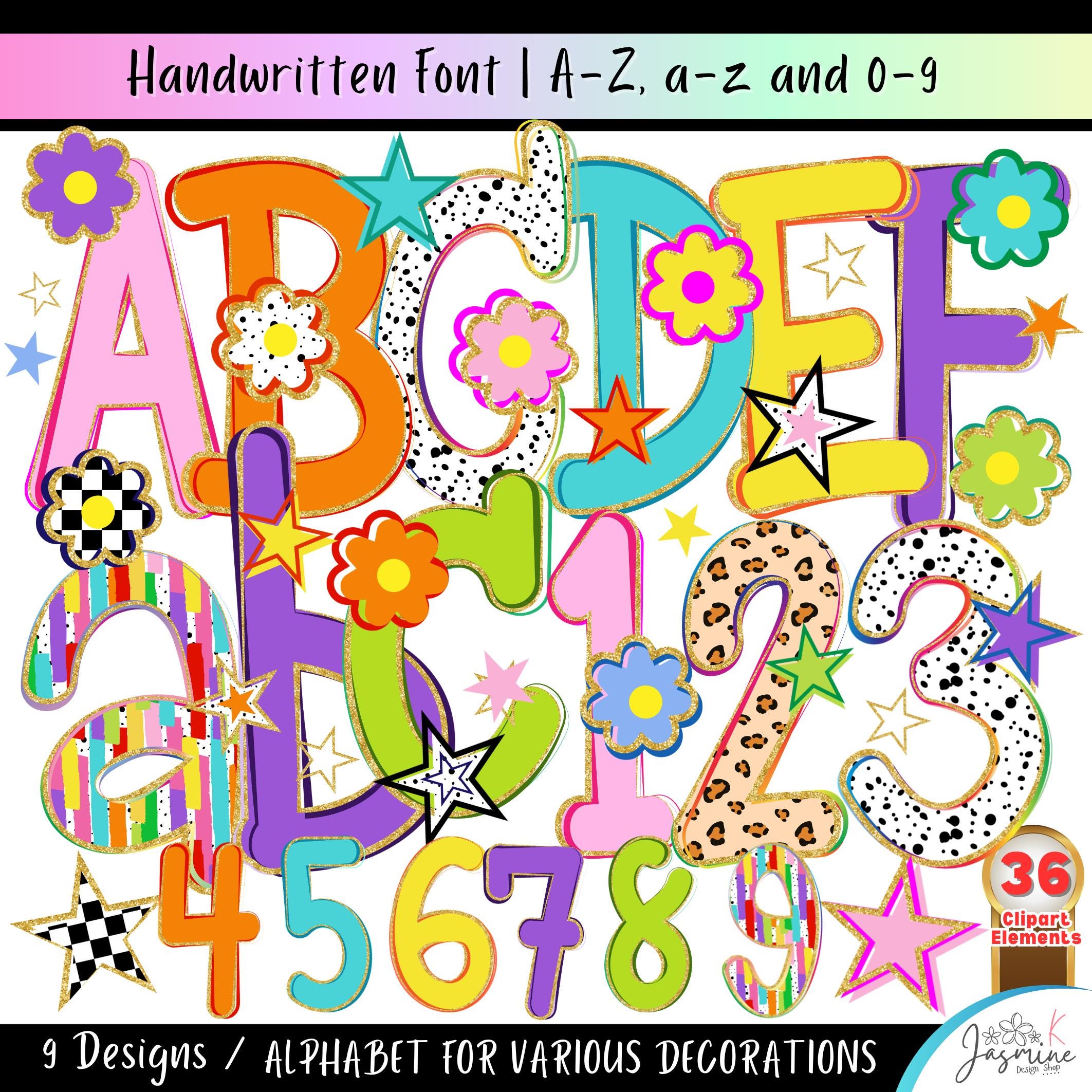 Preppy Brush Stroke Summer Alphabet Png Clipart, Letter and Number ...