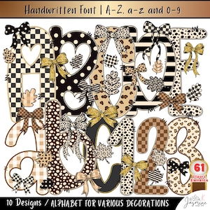 Preppy Checkered Leopard Alphabet, Coquette Bow Font, Wild Southern Letter Png, Beige Black Letter, alpha and Number, Cheetah Alphabet