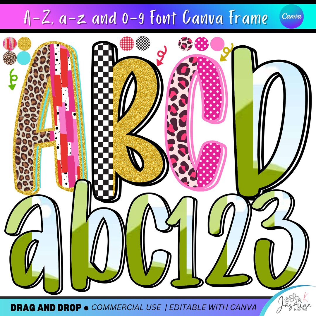 Preppy Half Canva Alpha Frames, Canva Alphabet Doodle Frames , Canva ...