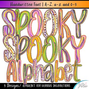Bright Brush stroke Halloween Alphabet png clipart, Autumn Letter and Number Bundle, Preppy Doodle, Sublimation Alpha set, Fall Alpha set