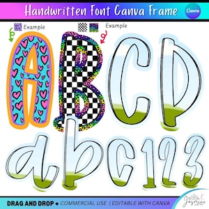 Preppy Canva Alphabet Frame Template, Canva alpha doodle frames , Canva Frames, Canva Template, Canva Font, trendy canva, Back to School
